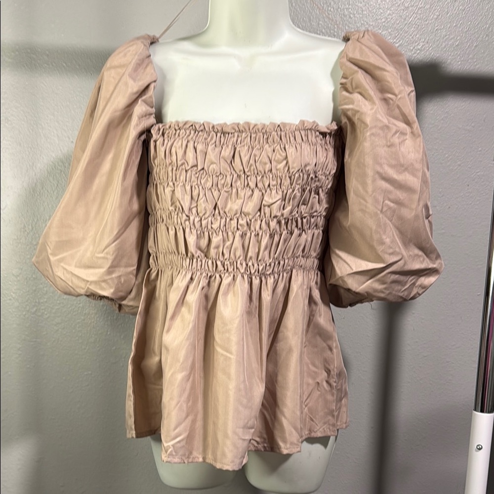 Women's Beige Smocked Top